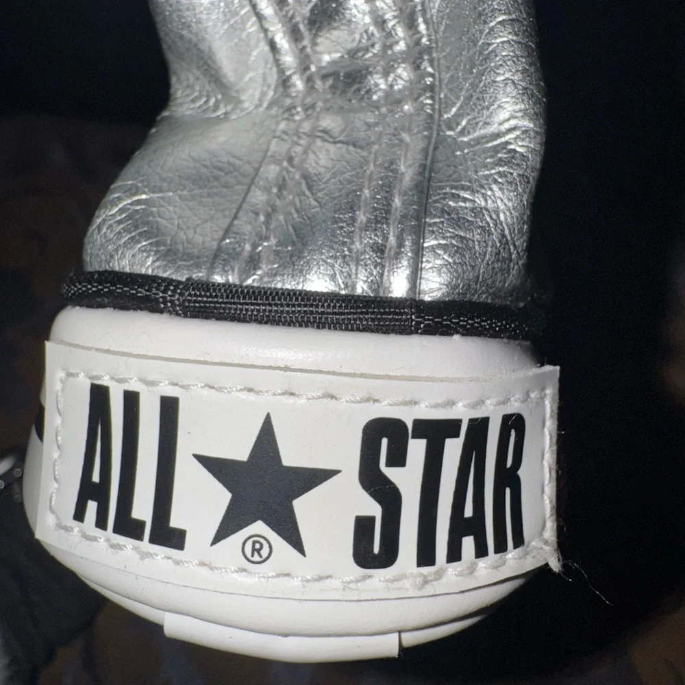 Converse Metallic Silver High-Top with Pink Accents shoe shaped pencil case. EUC